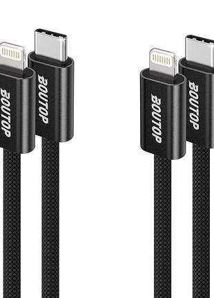 2 шт. адаптер живлення для phone/ipad/mac usb c boutop нейлоновий плетений кабель для швидкого заряджання