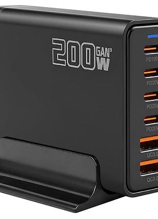 Зарядная станция 200 вт gan desktop fast charger многопортовая зарядная станция для зарядки устройств с портами usb-а/usb-с