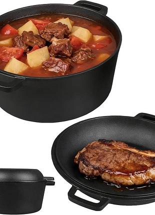 Чугунная кастрюля 2 в 1 cast iron dutch oven set кастрюля из чугуна для жарки/выпечки/тушение 5 л
