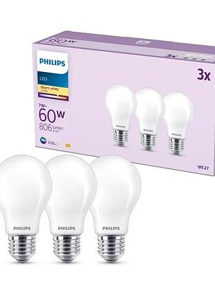 3 шт. комплект лампочок e27 philips led 2700 k 7 w 60 w 806 lm набір світлодіодних лампочок