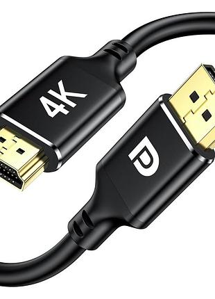 Цифровий відеокабель 2 м displayport to hdmi 4k позолочений екранований кабель