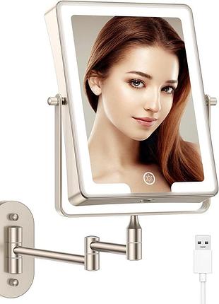 Настінне дзеркало для макіяжу з підсвіткою 23*20 см rechargeable wall mounted lighted mirror акумуляторне дзеркало на стіну