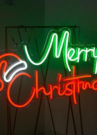 Неоновая вывеска neon mood light merry christmas рождественская светодиодная вывеска для декора, 43 х 26 см