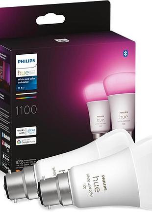 2 шт. розумні led-лампи 11w 2000-6500k philips hue white&color ambiance лампа з регульованою яскравістю