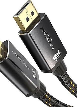 Кабель 3м displayport 2.1 16k@60hzkabeldirekt 16k dp 2.1 высокоскоростной кабель с оплёткой для передачи данних