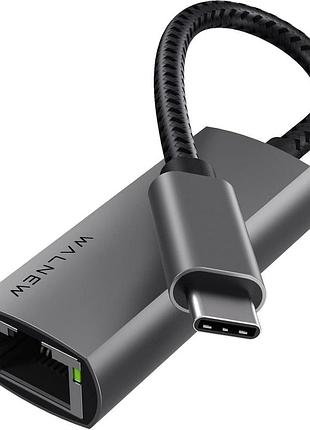 Адаптер usb-c на rj45 walnew usb-c to ethernet адаптер для дротового гігабітового під'єднання до мережі