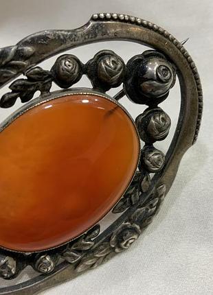 ✨ 🌹 🍊 старинная серебряная брошь «розы jugendstil» с натуральным сердечником (830 проба, 1910–1930-ти гг.) 🍊 🌹 ✨