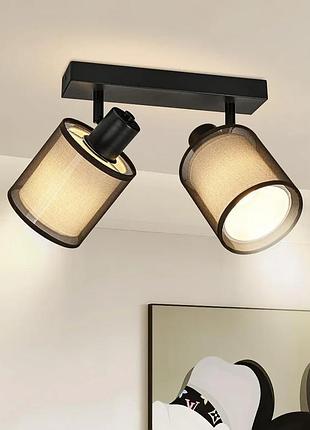 Потолочный светильник с двумя металлическими спотами 25см e14 30w doughelec dn008-02bk накладной потолочный светильник