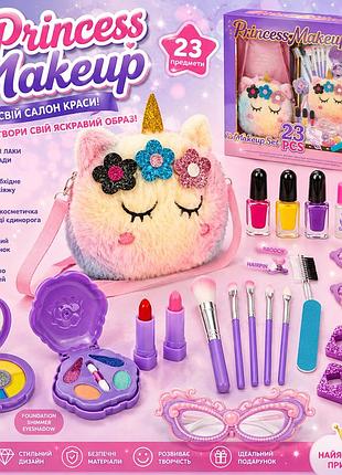 Детская косметика для девочки princess makeup в сумочке единорог 23 предмета тени помады лаки подарочный набор