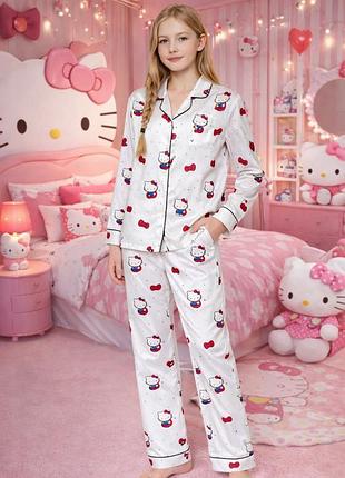 Подростковая пижама для девочки hello kitty 152–160 см 10–13 лет, белая (10817)