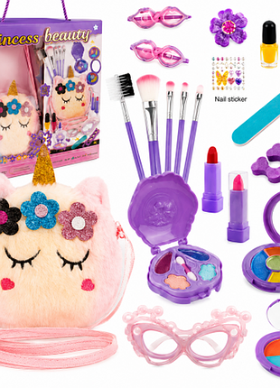 Детский набор макияжа princess makeup для девочки, 23 предмета, косметичка единорог, декоративная косметика и аксессуары