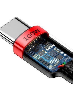 Usb кабель baseus cafule type-c to type-c 5a 100w 2m red/black 3