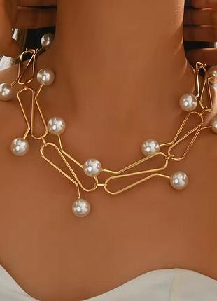 Массивное колье с искусственными жемчужинами 3