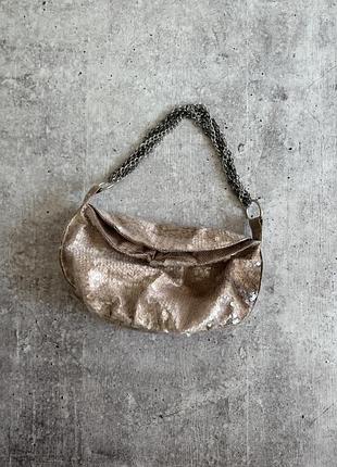 Сумка жіноча з прозорими паєтками на ланцюжках shoulder bag градієнтова бежева