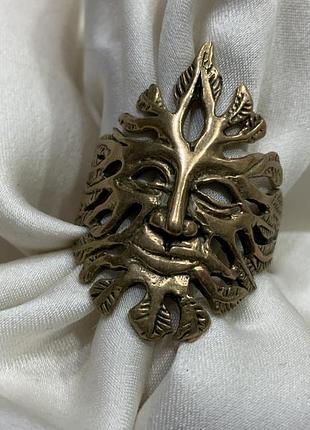 🌿 🧝‍♂️ 🍃винтажный мистический бронзовый кольцо зеленый человек / зеленый человек листьев/ дух леса 20 размер🍃 🧝‍♂️ 🌿