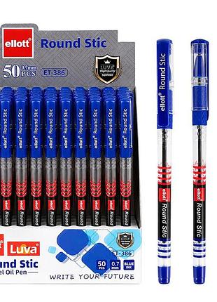 Ручка масляна round stic et-386-50 синій, м'який грип, 0,7 мм