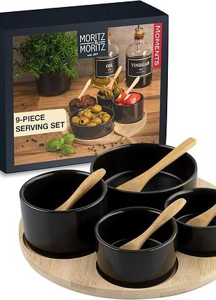 Набор сервировочных мисок moritz & moritz ceramic bowls with 4 pieces bamboo set, посуда для закусок