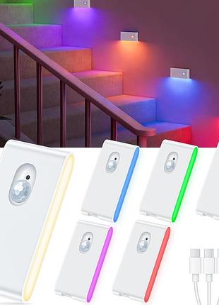 6 шт. світильники для сходів rgb willed бездротові перезаряджувані світильники для драбини