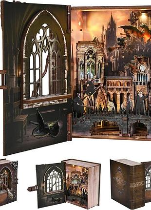 3d дерев'яний конструктор minicity book nook ct01 b набір з led-підсвіткою для створення мініатюрної сцени на книжковій полиці