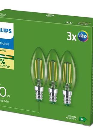 Набір із 3 світлодіодних ламп philips ultraefficient 485lm 2700 k 9290038007 e14 енергоощадні лампи з теплим білим світлом