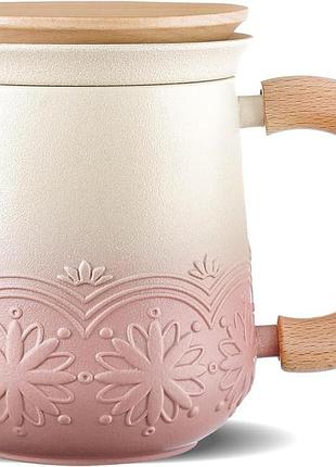 Керамічна чашка для чаю з фільтром zens ceramic tea mug 360 мл чайний кухоль із заварником і кришкою
