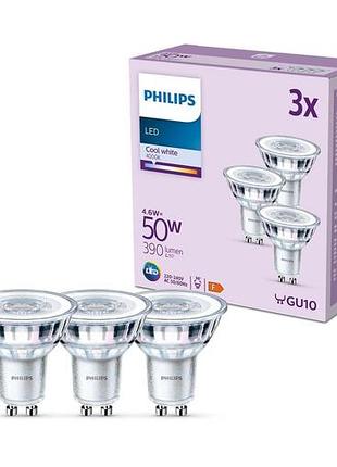 3 шт. світлодіодні лампочки philips gu10 4.6 вт 4000 k 50 вт 390 лм світлодіодна лампа з холодним білим