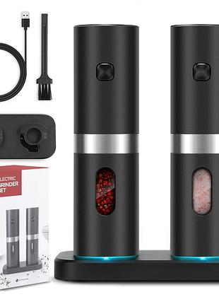 Електричний набір млинів для солі та перцю з led, usb-c і зарядною базою