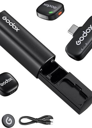 Беспроводная микрофонная система godox cube c01 kit 2 (usb-c) — петличные микрофоны с зарядным кейсом для смартфонов