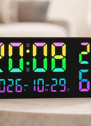Годинник gh0750 rgb настінні, настільний / годинник з пультом на usb / годинник календар, будильник, t°, вологість