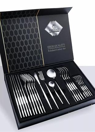 Набор столовых приборов kitchen ware 24 шт из нержавеющей стали на 6 персон silver
