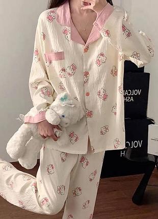 Детская пижама для девочки из хлопка hello kitty, белая, размер 152-160 см 10-13 лет (10372)