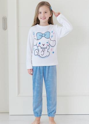 Детская плюшевая тёплая пижама для девочки cinnamoroll 125–135 см, 7–9 лет, бело-голубая (10699)