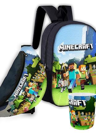 Набор детский майнкрафт крипер "minecraft" рюкзак 36х27см сумка-бананка, кружка с принтом для мальчика (01556)