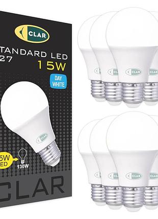 20шт. светодиодная лампа c ярким дневним светом e27 15w 6000k clar standard led энергосберегающая долговечная лампа