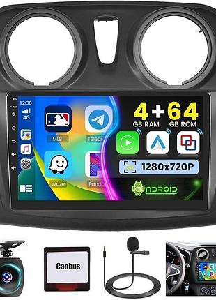 Автомагнитола hikity 4g+64g renault sandero 2014-2017/ c7105 android 15 мультимедийная система с 9" экраном, камерой заднего вида
