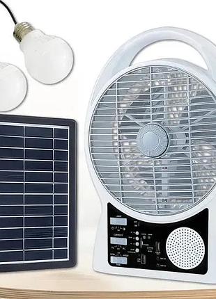 Вентилятор портативный solar с usb, bluetooth, mp3, fm-радио / аккумуляторный вентилятор с led подсветкой, 2 скорости, 6вт 5500