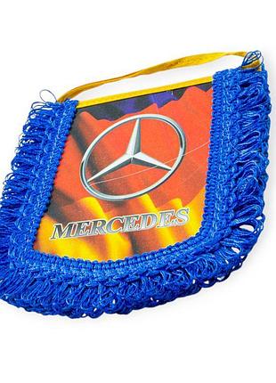 Сувенир на зеркало "вымпел mercedes" прямоугольный (флаг германии, бус, эмблема, бахрома по бокам)