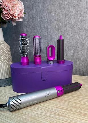Стайлер + коробка 5в1 hair brush styler для різних типів волосся з функціями надання об'єму, випрямлення, укладання фіолетовий