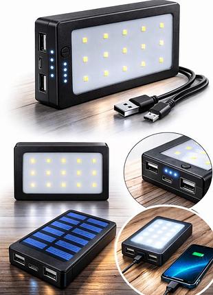 Сонячний power bank solar 30000 mah / повербанк solar 2xusb з ліхтариком