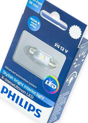 Автолампа світлодіодна ac лазер. 12-10 white 1w 38мм 4000k philips