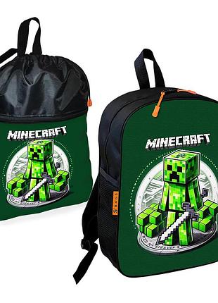 Шкільний рюкзак дитячий minecraft + сумка для взуття спортивної форми рюкзак-мішок для хлопчика (01741)