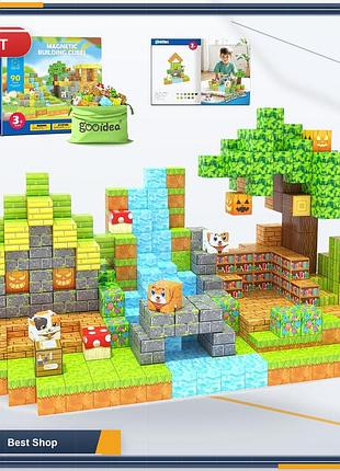 Магнитный конструктор из кубиков gooidea mine magworld bamboo hut, пиксельный набор для детей 3+, 90 деталей