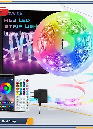 Світлодіодна стрічка led стрічка hovvida rgb 5 м 150 led 30 led/м керування app пульт 44 клавіші музичний режим мікрофон таймер