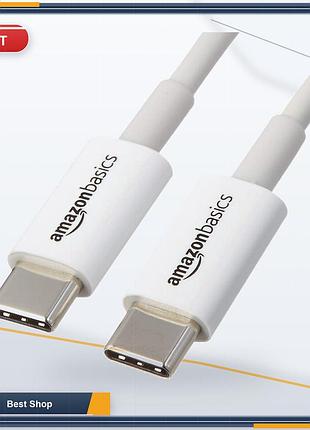 Кабель шнур usb-c на usb-c amazon basics для швидкої зарядки 60 вт, 480 мбіт/с, 0.9 м, білий, для iphone 16/15, samsung, ipad
