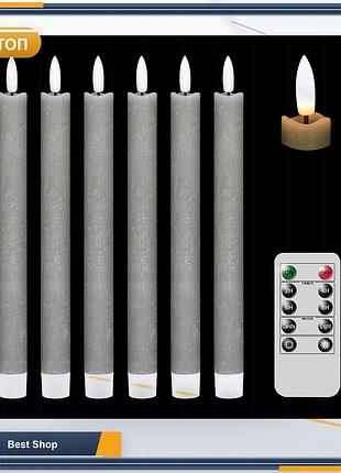 Свечи led без пламени мерцающие eldnacele набор 6 шт 24,5 см из настоящего воска на батарейках с пультом