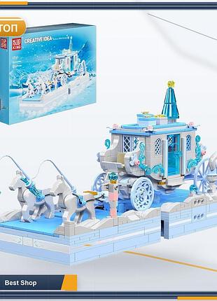Конструктор набор строительных блоков mould king 10161 рождественская карета с лошадьми, белый, 1214 деталей