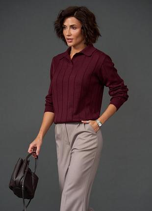 Розкішний светр-поло винного кольору з преміальної пряжі з вмістом кашеміра та вовни мериноса