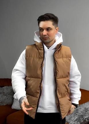 Мужская жилетка бежевая без капюшона весення осенняя мужская безрукавка утепленная xl (bon)