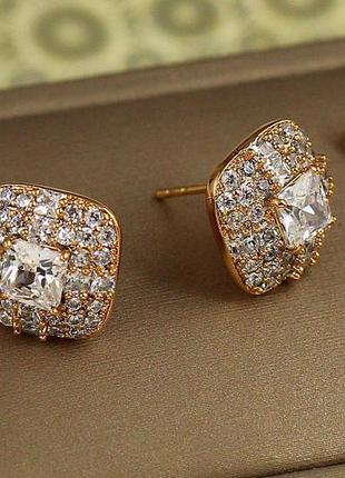 Сережки гвоздики xuping jewelry квадрат в камінцях 1,2 см золотисті