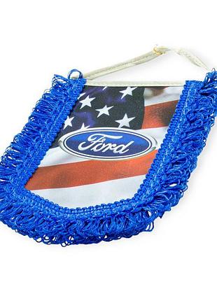 Сувенир на зеркало "вымпел ford" прямоугольный (флаг сша, бус, эмблема, бахрома по бокам)
